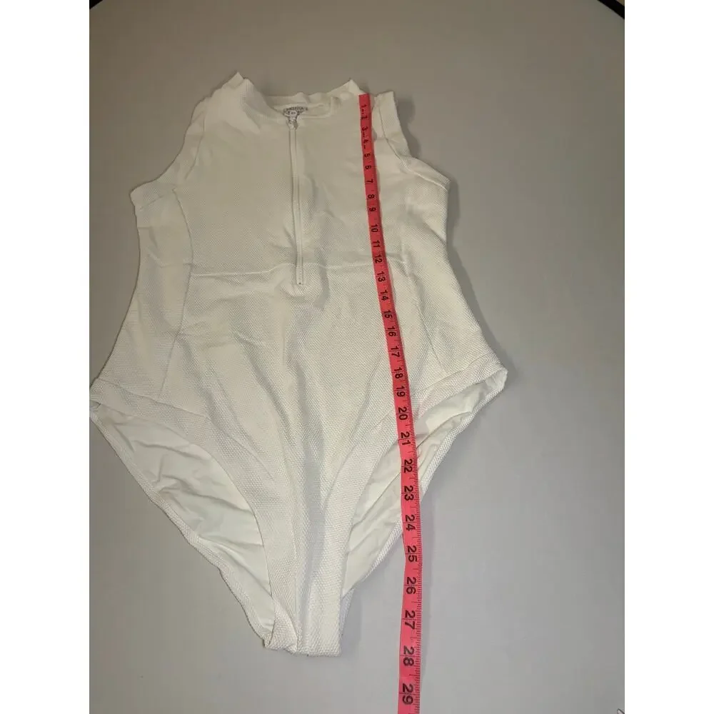 Melissa Odabash Sports Luxe White Textured Zip Front Swimsuit Rashguard US 10 - Picture 7 of 9